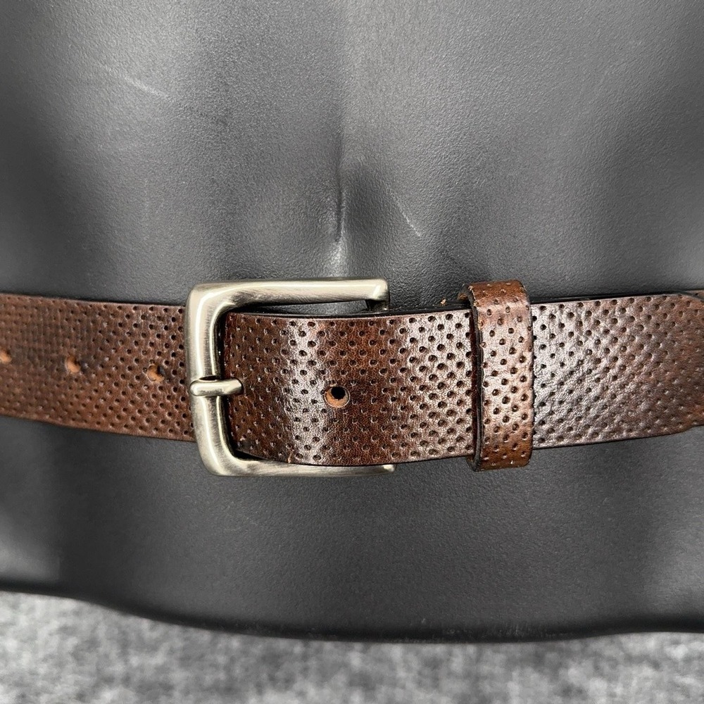 Canali Leather Belt Mens 46 Brown Perforated Silver Buckle Italy 115 130